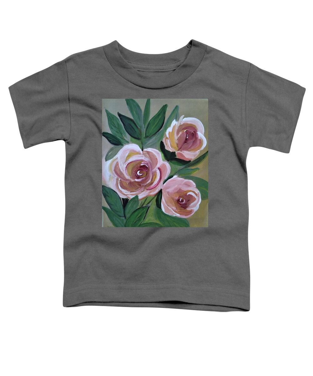 Pink Roses Toddler T-Shirt featuring the painting Roses From My Mother's Yard by Barbara Fincher
