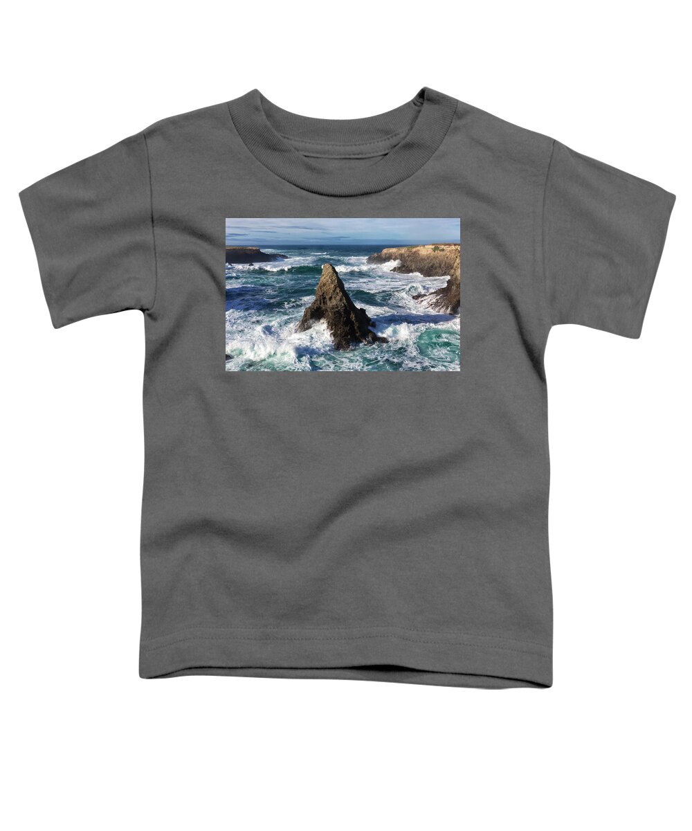 Mendocino Coast Toddler T-Shirt featuring the photograph Rough Ocean Waves Swirling the Shoreline on a Sunny Mendocino Afternoon by Kathleen Bishop