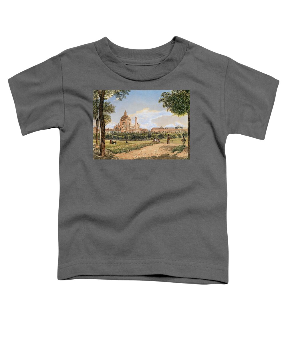 Vintage Toddler T-Shirt featuring the painting Rudolf von Alt, View of St.Charles s Church and the Polytechnic Institute by MotionAge Designs