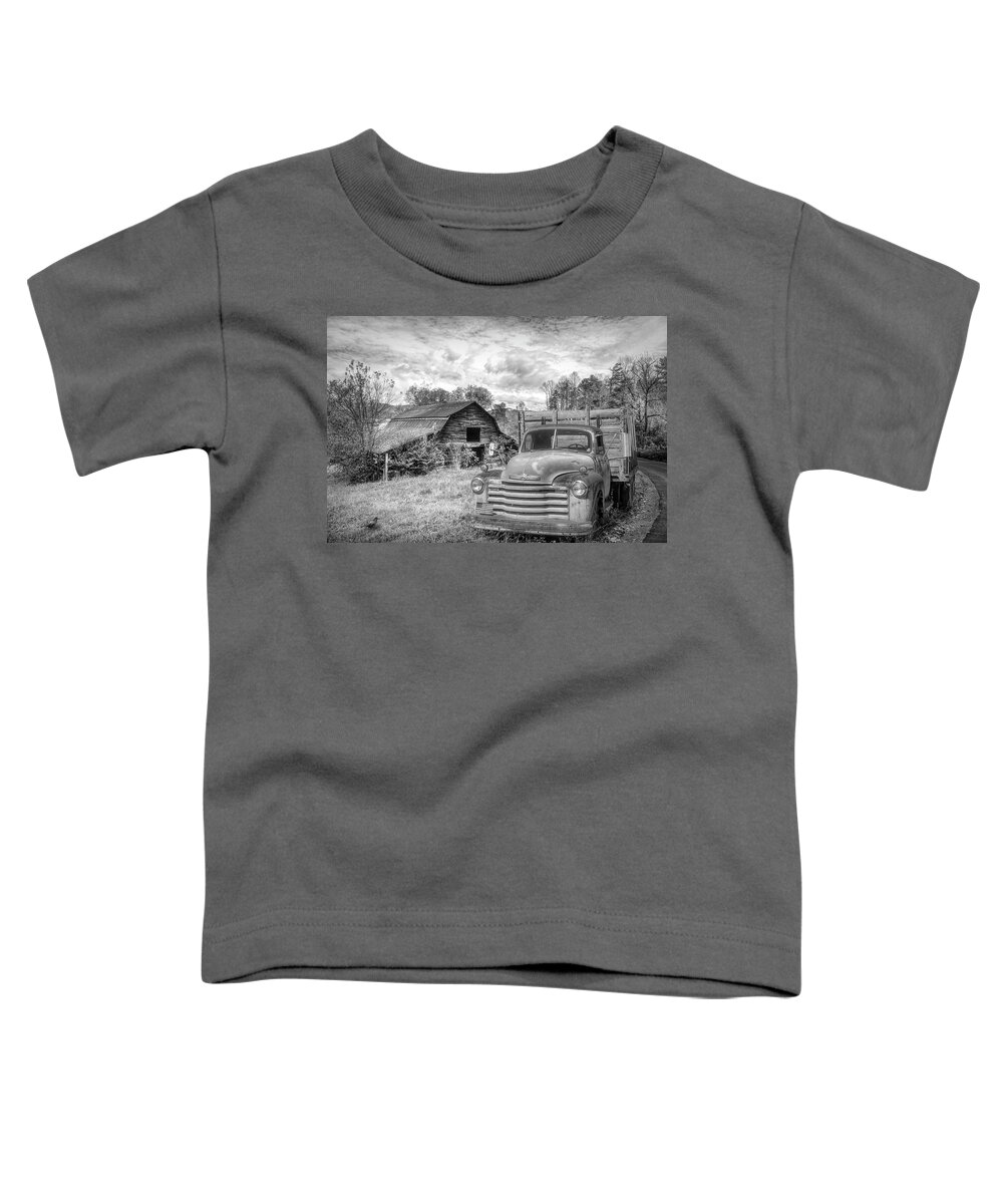Andrews Toddler T-Shirt featuring the photograph Rusty Big Truck Black and White by Debra and Dave Vanderlaan