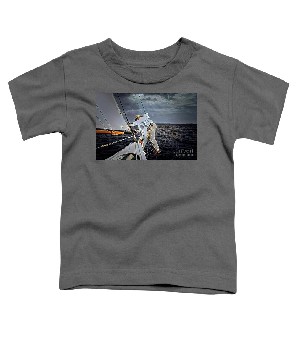 Sailing Toddler T-Shirt featuring the mixed media Sailing - Not for Wimps by DB Hayes