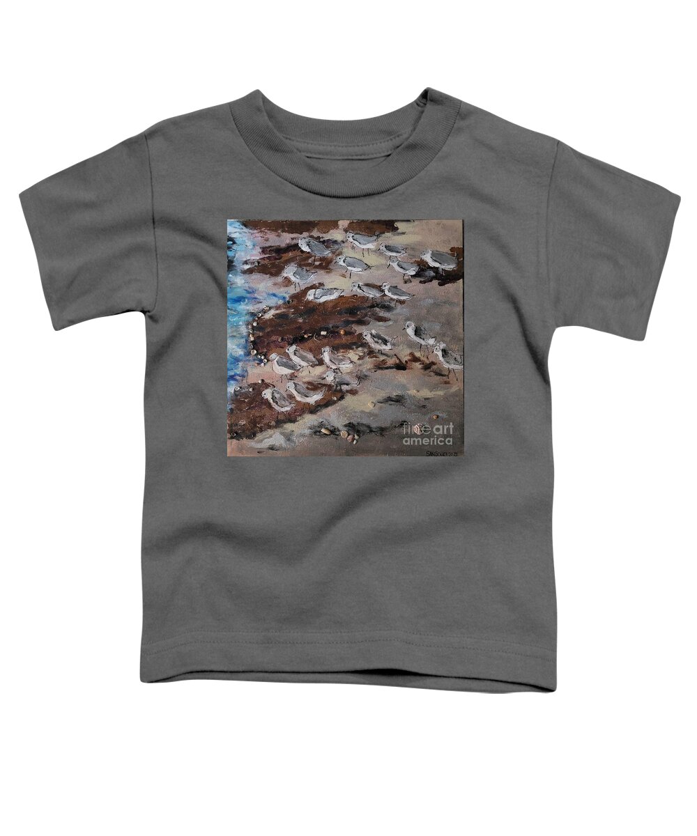  Toddler T-Shirt featuring the painting Sandpipers Awaiting Sunrise by Mark SanSouci