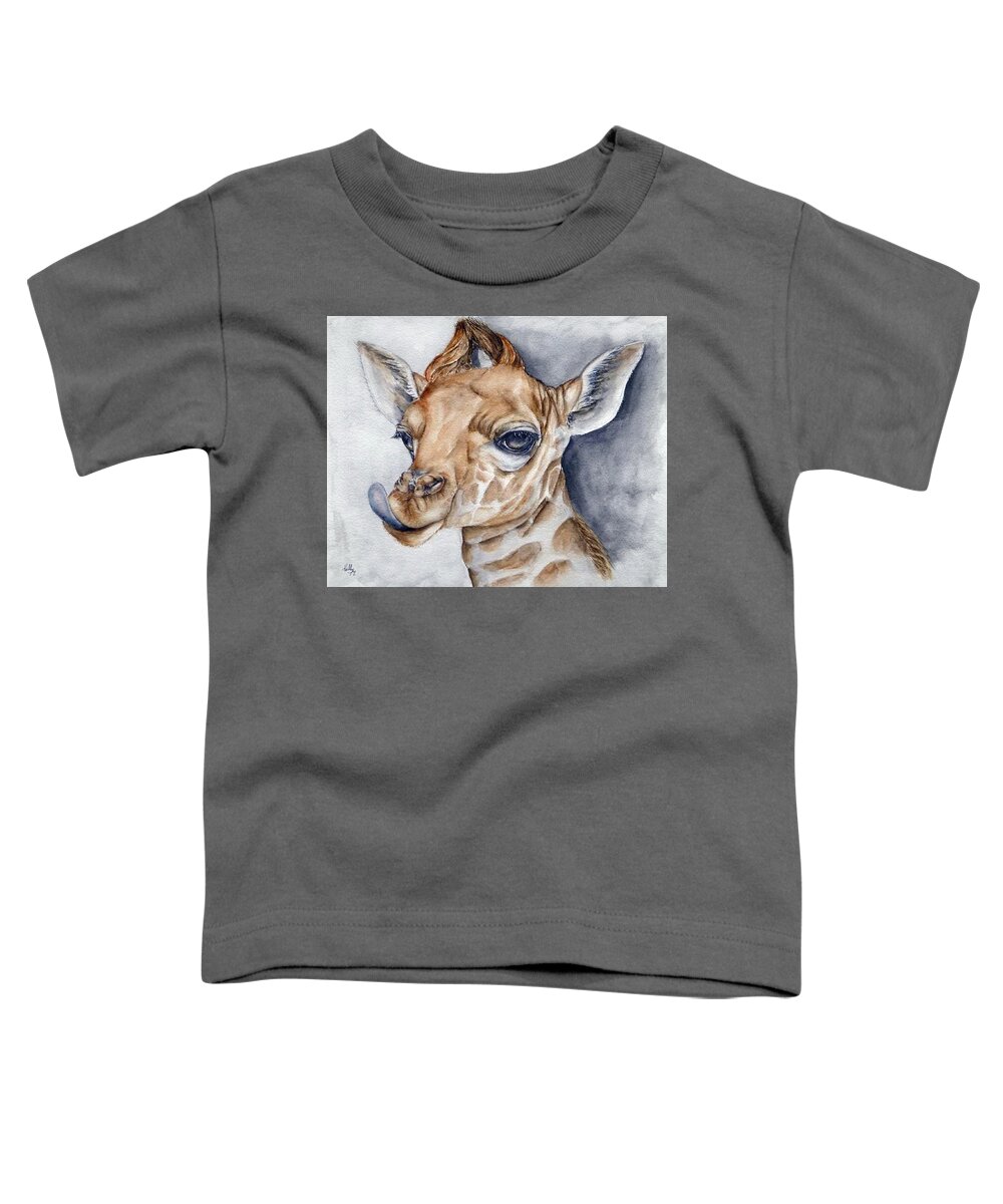 Giraffe Toddler T-Shirt featuring the painting Sassy Little Giraffe by Kelly Mills