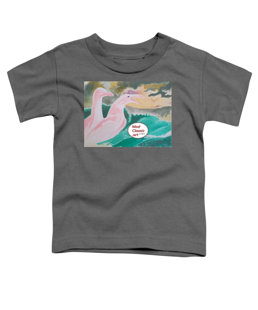 Seagulls Toddler T-Shirt featuring the painting Sea Gulls with Waves ModClassic Art by Enrico Garff