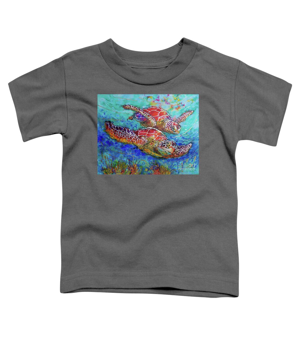  Toddler T-Shirt featuring the painting Sea Turtle Buddies II by Jyotika Shroff