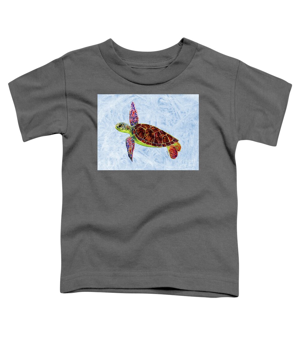 Turtle Toddler T-Shirt featuring the painting Sea Turtle on Blue by Hailey E Herrera