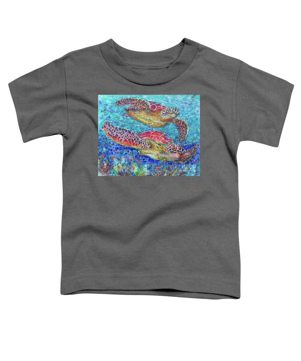  Toddler T-Shirt featuring the painting Sea Turtles on Coral Reef II by Jyotika Shroff