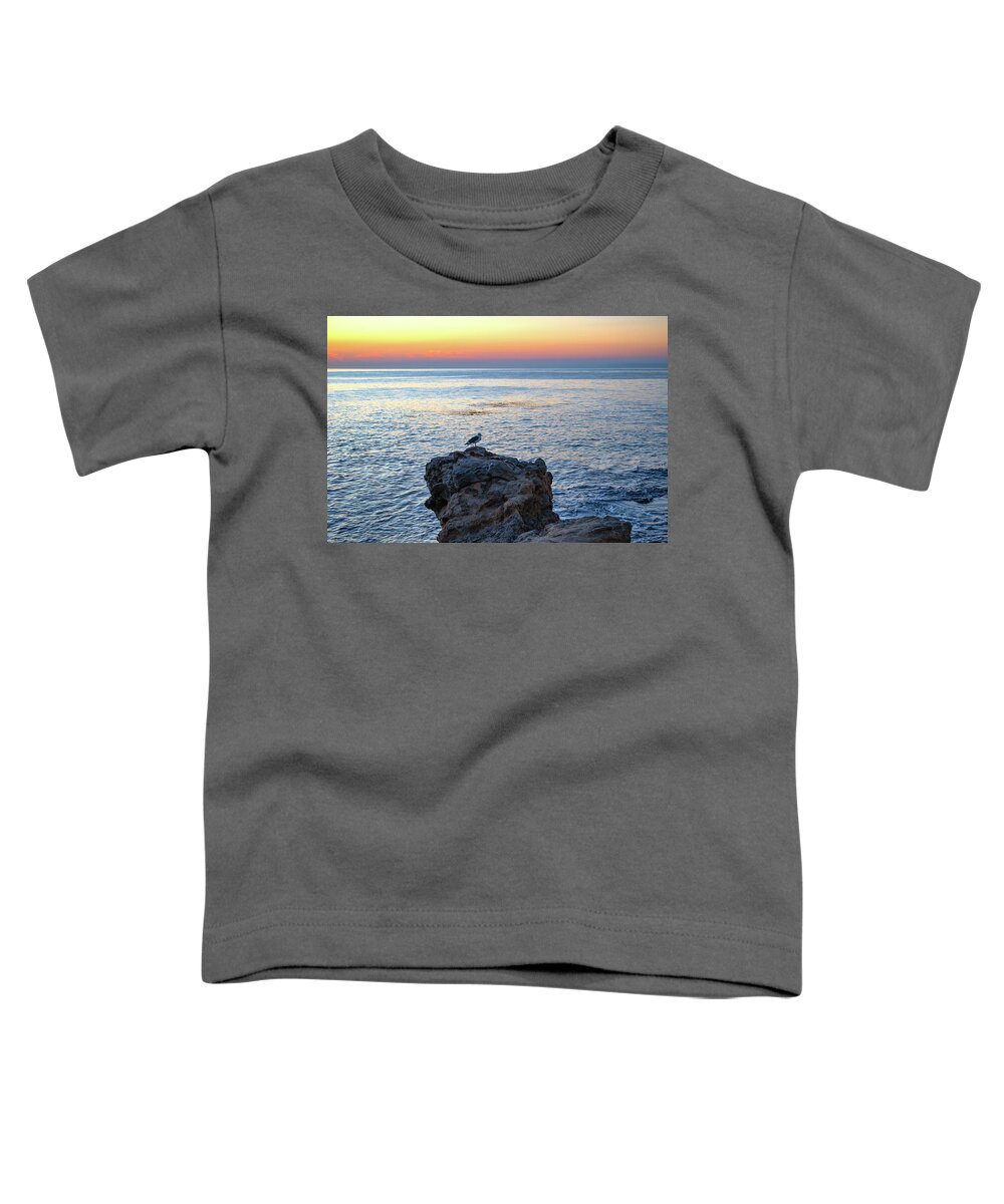 Bird Toddler T-Shirt featuring the photograph Seagull Perched on a Rock at Sunrise by Matthew DeGrushe