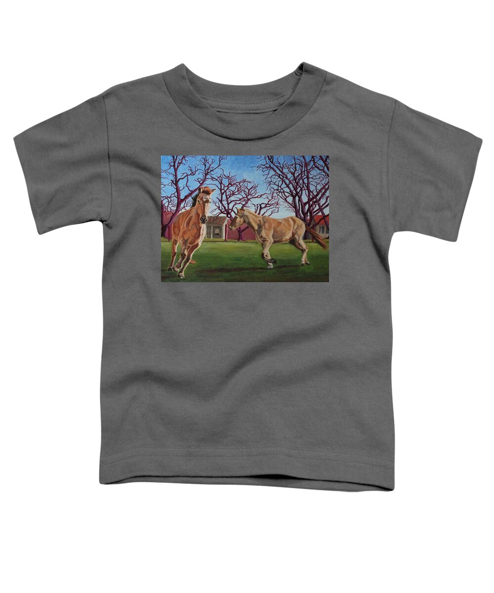American Mustang Toddler T-Shirt featuring the painting Sham by Vera Smith