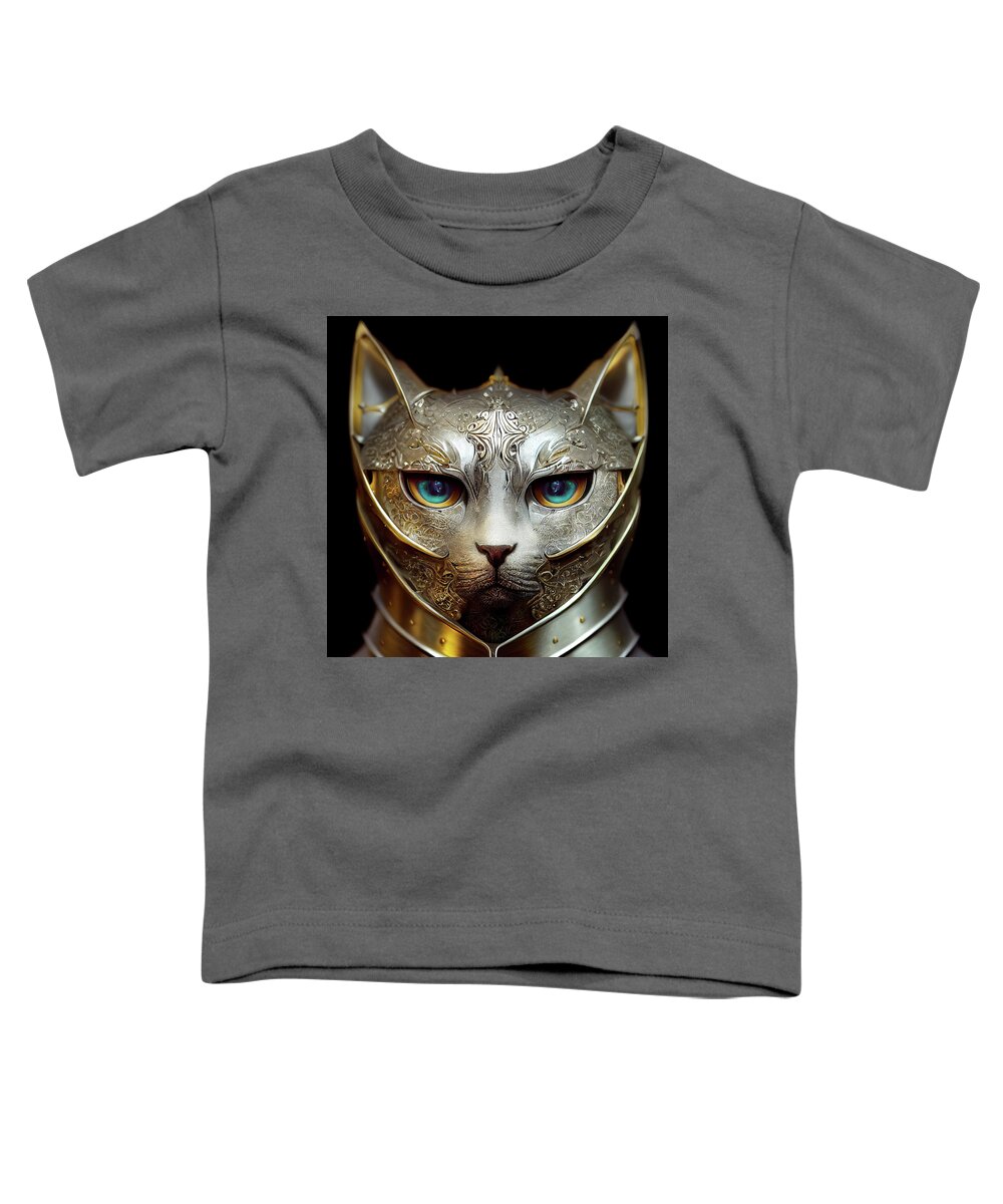 Warriors Toddler T-Shirt featuring the digital art Shambala the Silver Cat Warrior by Peggy Collins