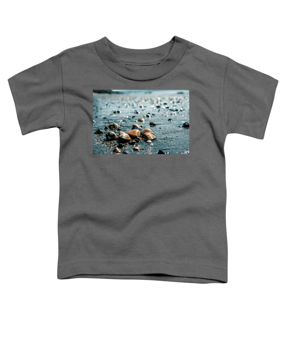 Art Toddler T-Shirt featuring the photograph Shells On a Wet Sandy Beach Along The Columbia River by Jason McPheeters