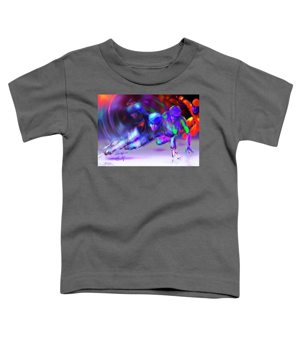 Ice Skating Toddler T-Shirt featuring the painting Short Track by DC Langer