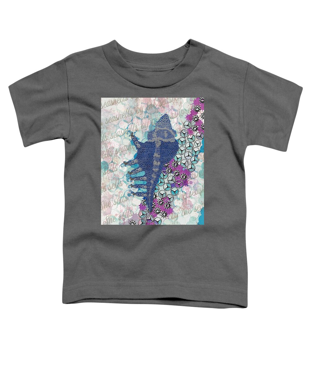 Seashell Toddler T-Shirt featuring the digital art Silver Metal Lace Murex Seashell by Joan Stratton
