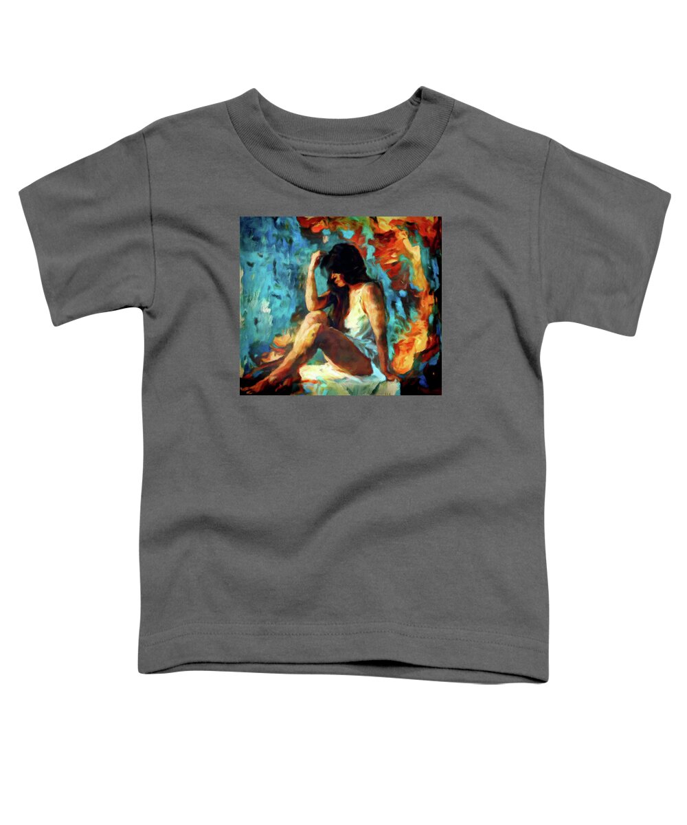 Contemporary Female Portrait In Oil Toddler T-Shirt featuring the digital art Simone in a Sunbeam by Susan Maxwell Schmidt