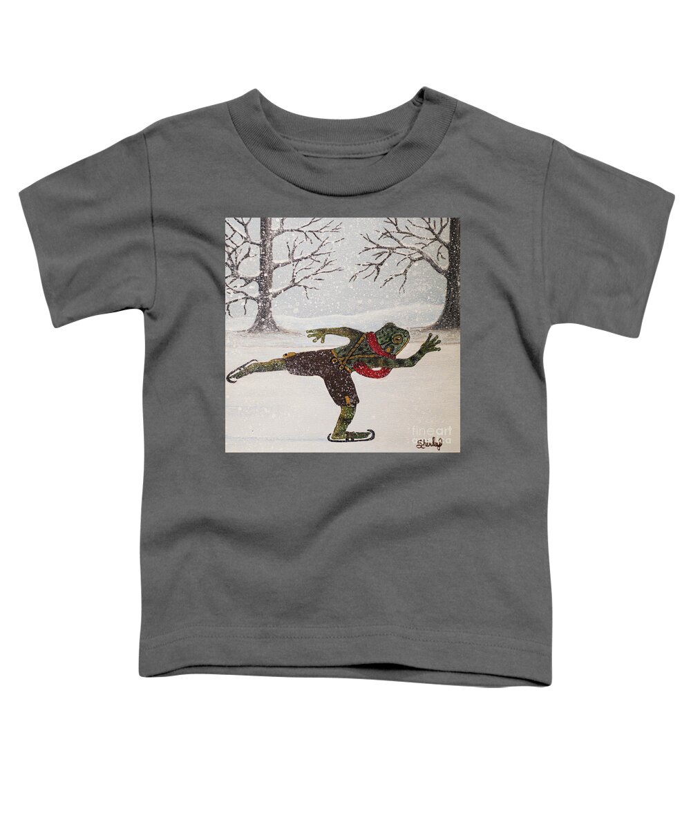 Frog Toddler T-Shirt featuring the painting Skating Frog by Shirley Dutchkowski