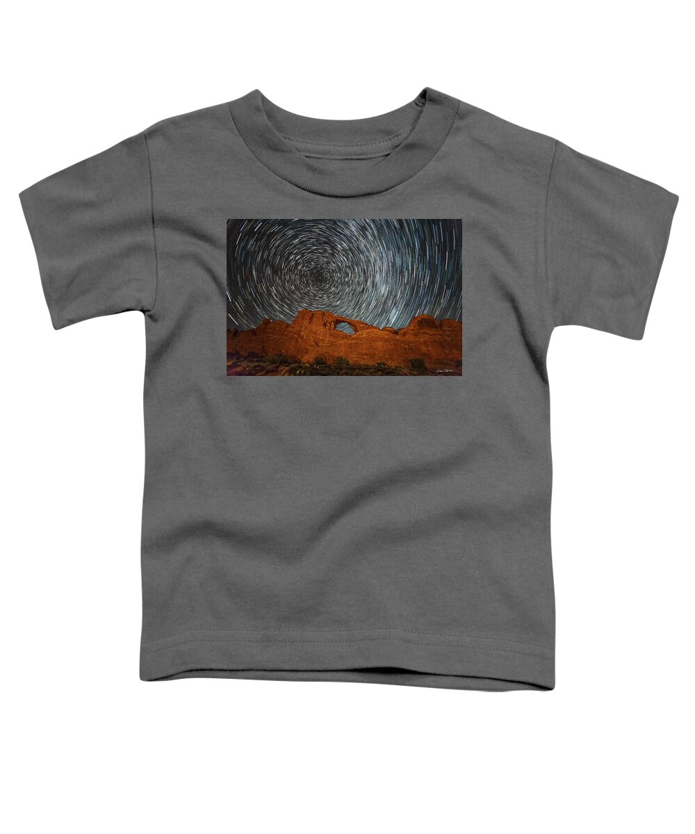 Arches Toddler T-Shirt featuring the photograph Skyline Arch Star Trails by Dan Norris