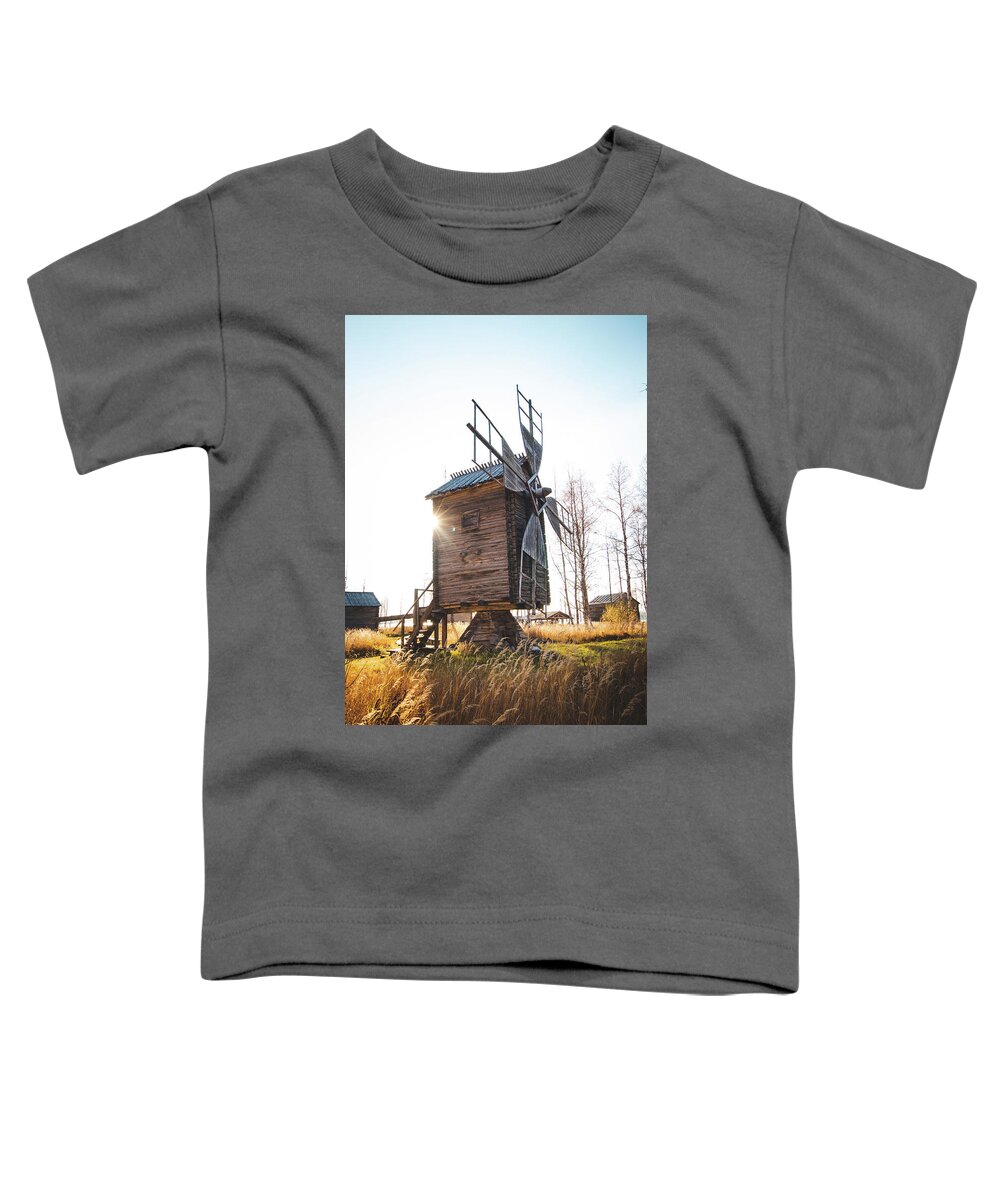 Medieval Toddler T-Shirt featuring the photograph Small wooden mill with beautiful sun star by Vaclav Sonnek