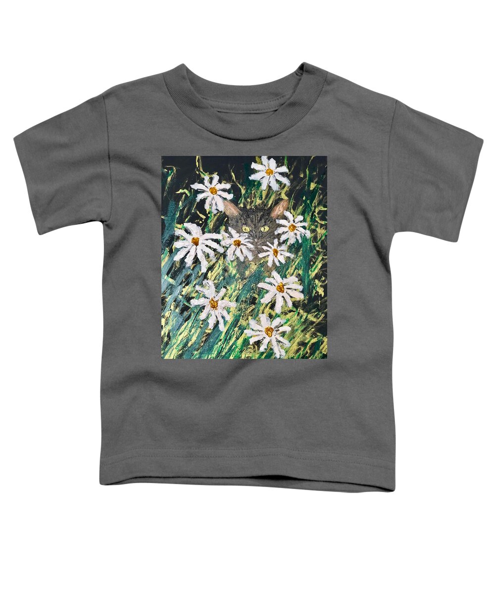 Cats Toddler T-Shirt featuring the painting Smell the Flowers by Bethany Beeler