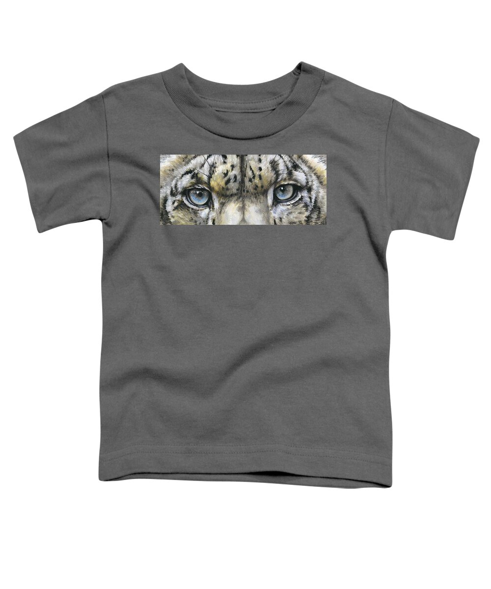 Feline Toddler T-Shirt featuring the painting Snow Leopard Glare by Barbara Keith