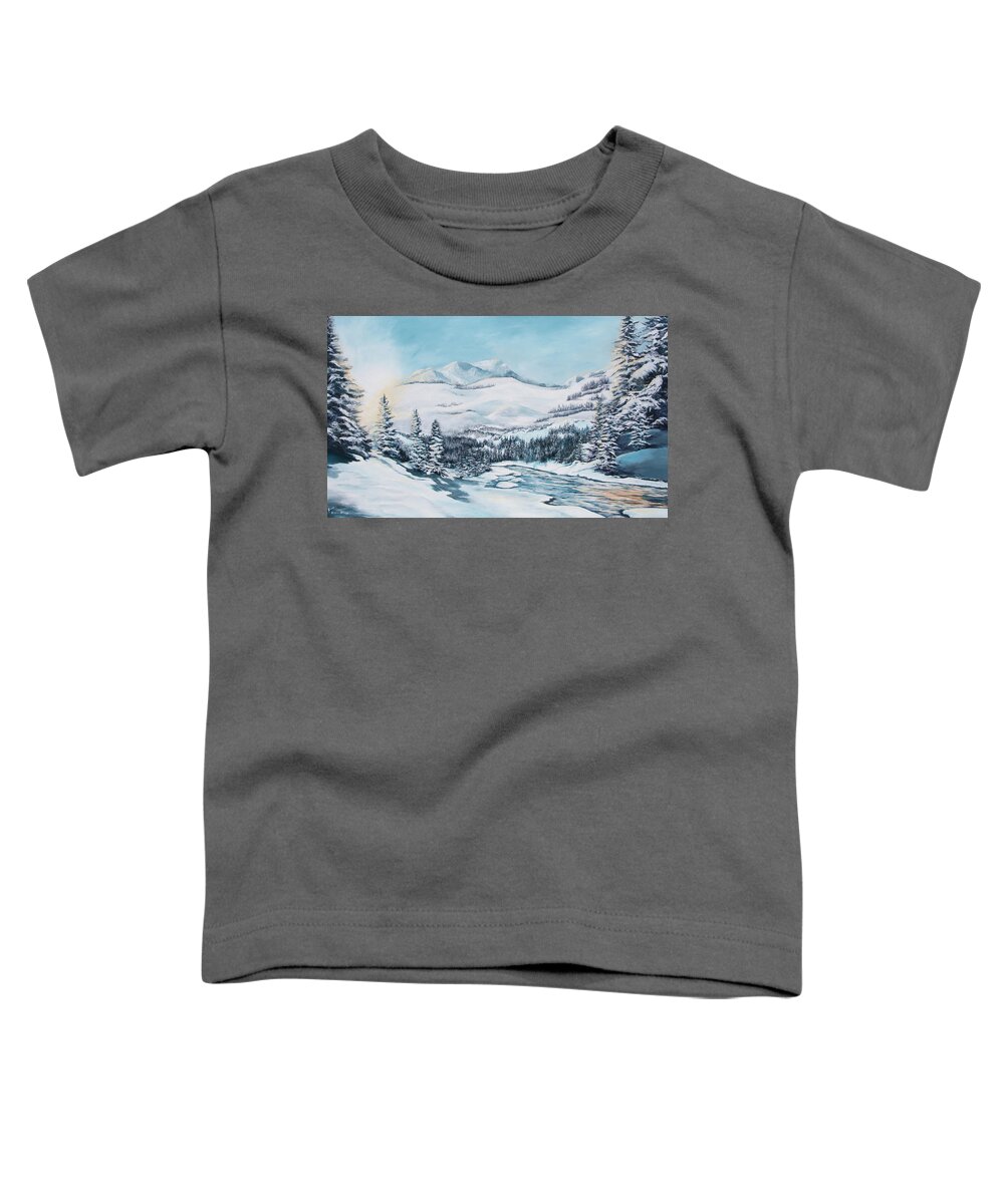 Snow Toddler T-Shirt featuring the painting Ski Dreams by Katrina Nixon