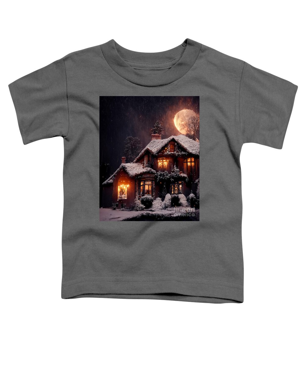 Snowfall Toddler T-Shirt featuring the mixed media Snowfall with Snowball Moon I by Jay Schankman