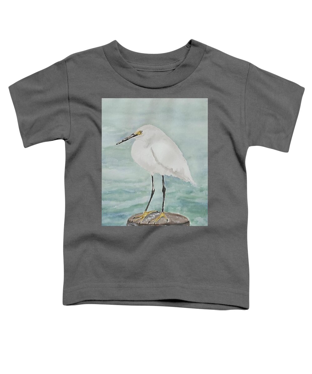 White Bird Toddler T-Shirt featuring the painting Snowy Egret by Claudette Carlton