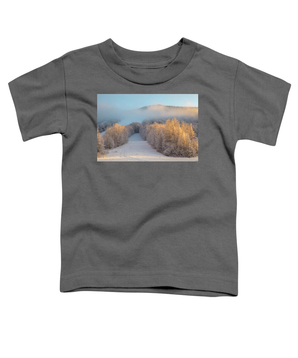 Snowy Toddler T-Shirt featuring the photograph Snowy Ski Slope Sunset by White Mountain Images