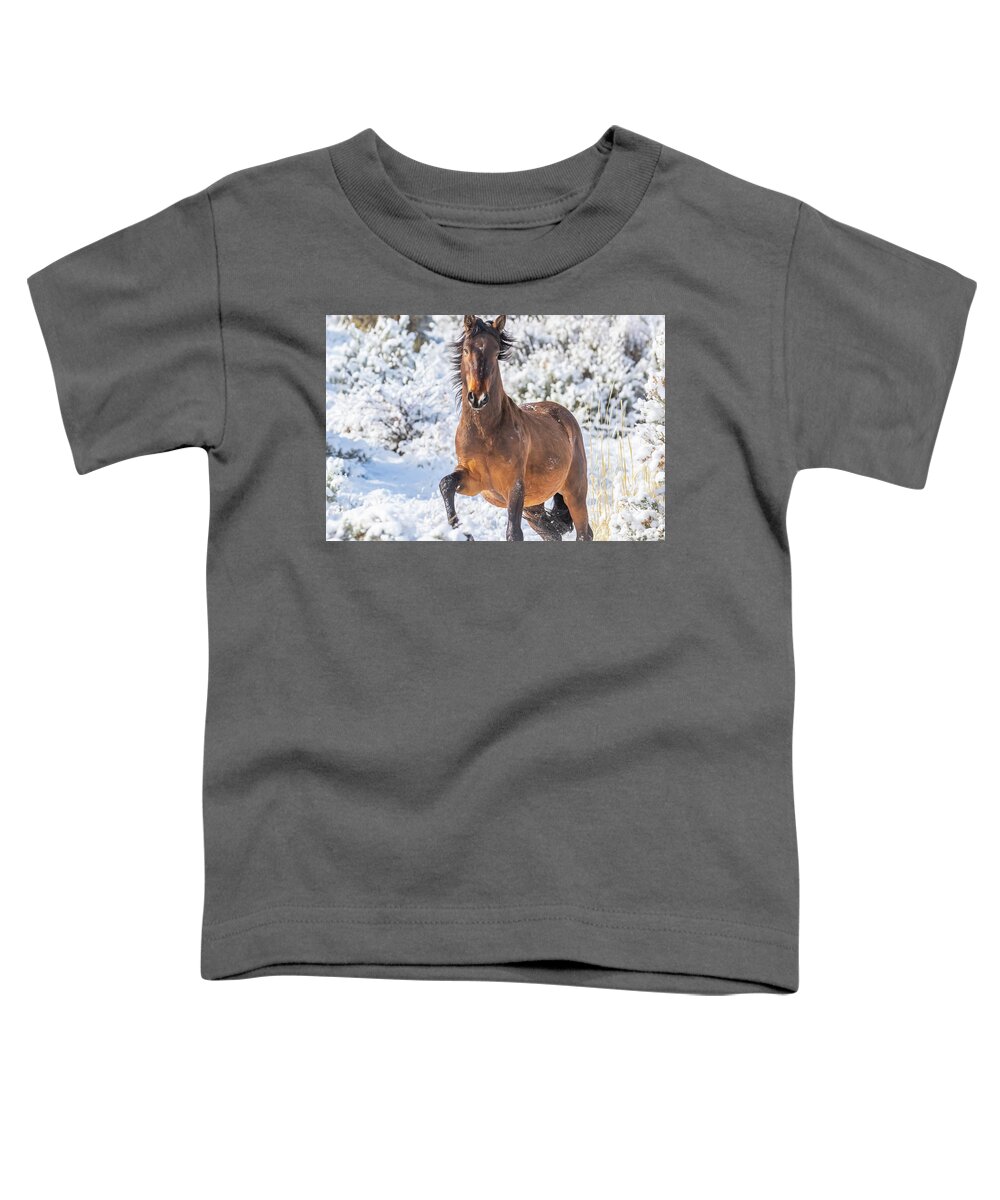 Nevada Toddler T-Shirt featuring the photograph Snowy Stallion Portrait by Marc Crumpler