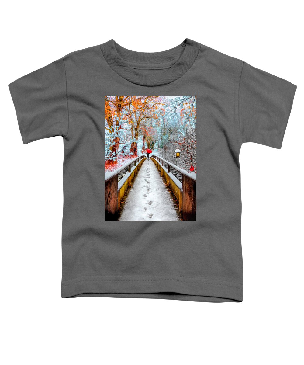 Carolina Toddler T-Shirt featuring the photograph Snowy Walk by Debra and Dave Vanderlaan