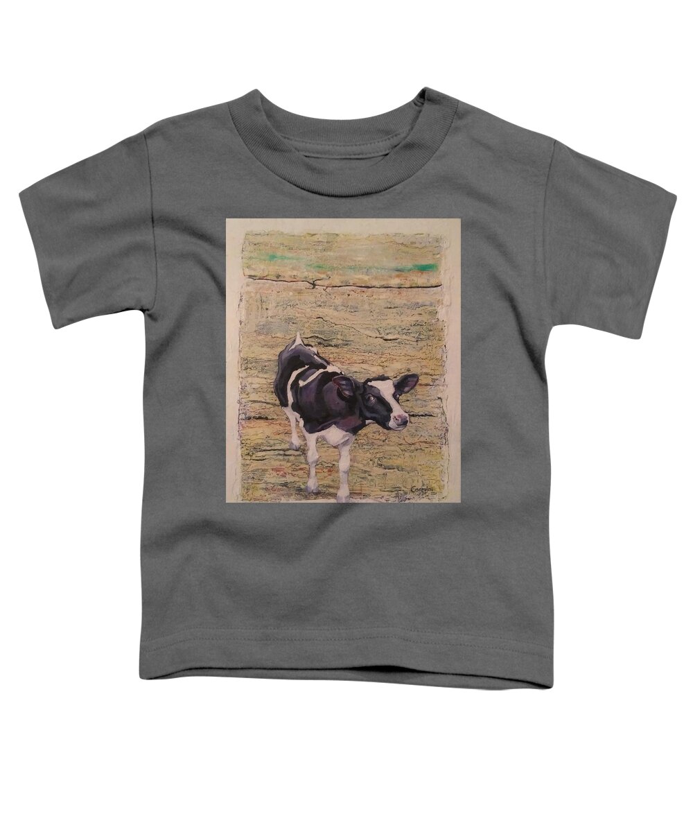 Cow Toddler T-Shirt featuring the painting Something in the Way She MOOS by Jean Cormier