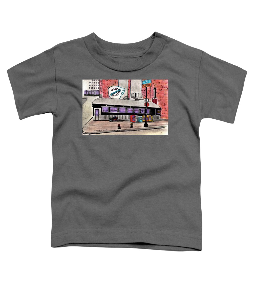 Paul Meinerth Toddler T-Shirt featuring the drawing South Street Diner by Paul Meinerth