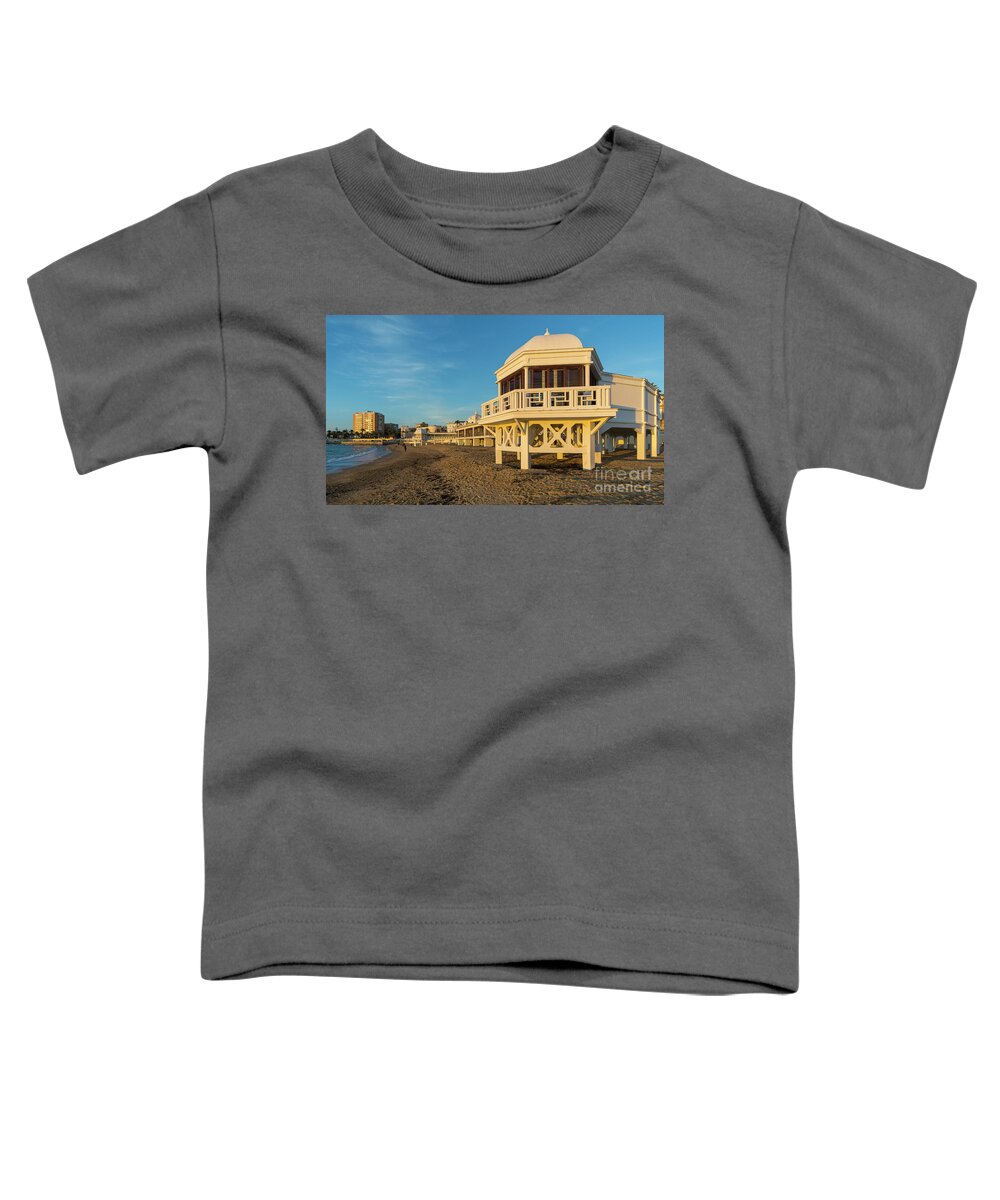 Seascape Toddler T-Shirt featuring the photograph Spa at La Caleta under a Blue Sky Beach in Cadiz Andalusia by Pablo Avanzini