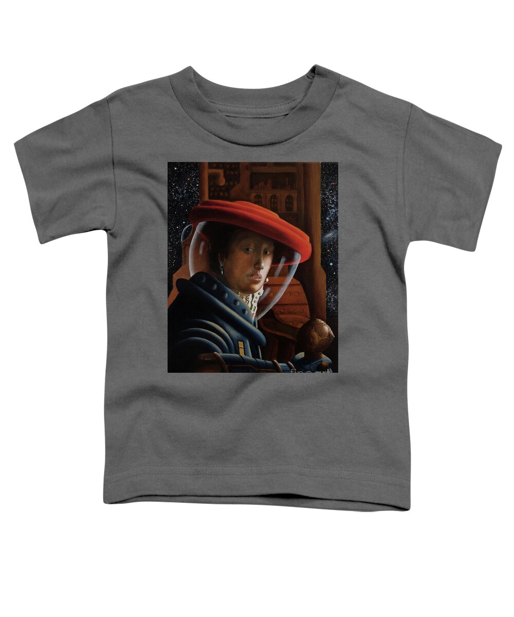 Astronaut Toddler T-Shirt featuring the painting Spacegirl with Red Helmet - after Vermeer by Ken Kvamme
