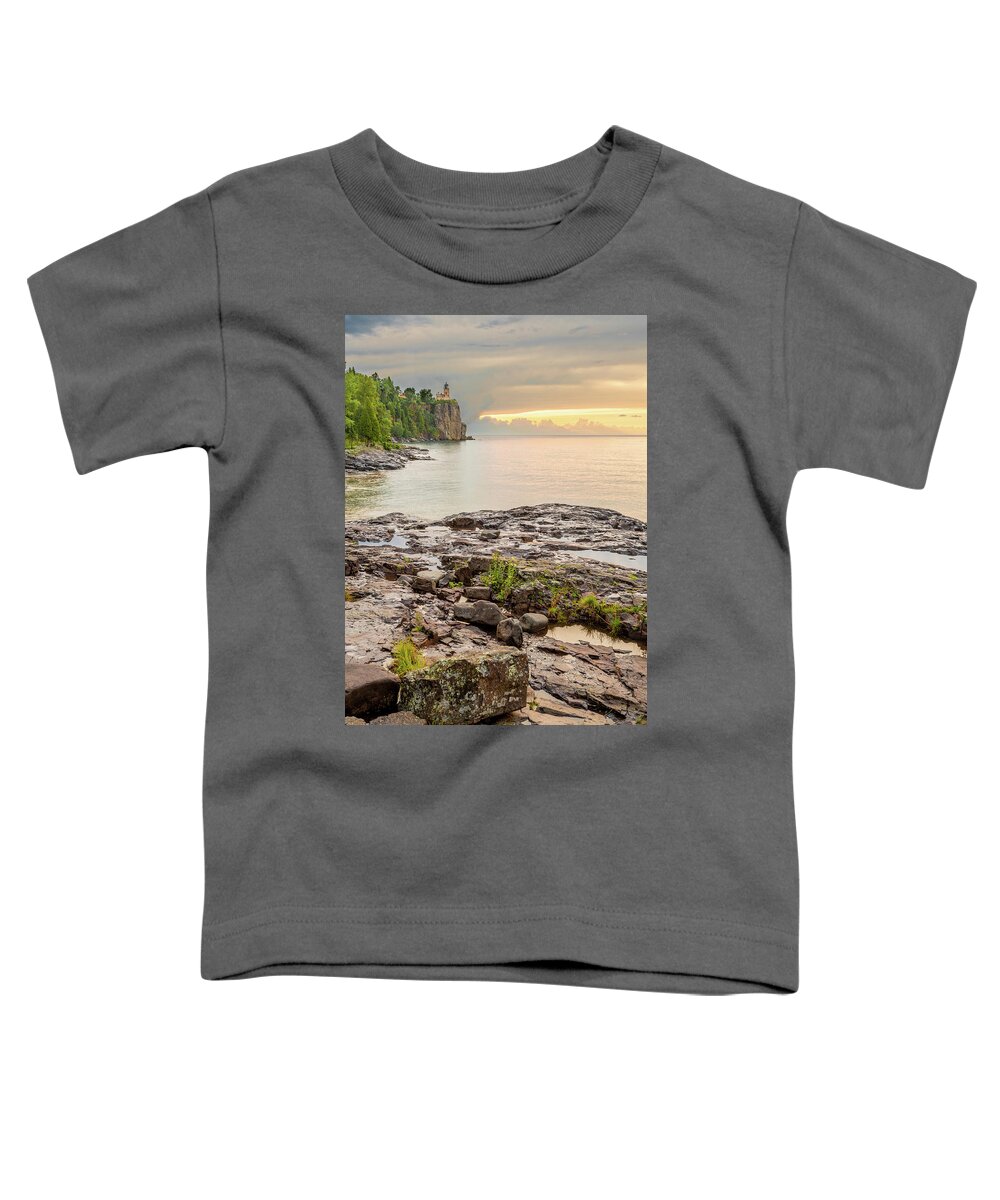 Split Rock Lighthouse Toddler T-Shirt featuring the photograph Split Rock Lighthouse Cloudy Summer Morning by Sebastian Musial