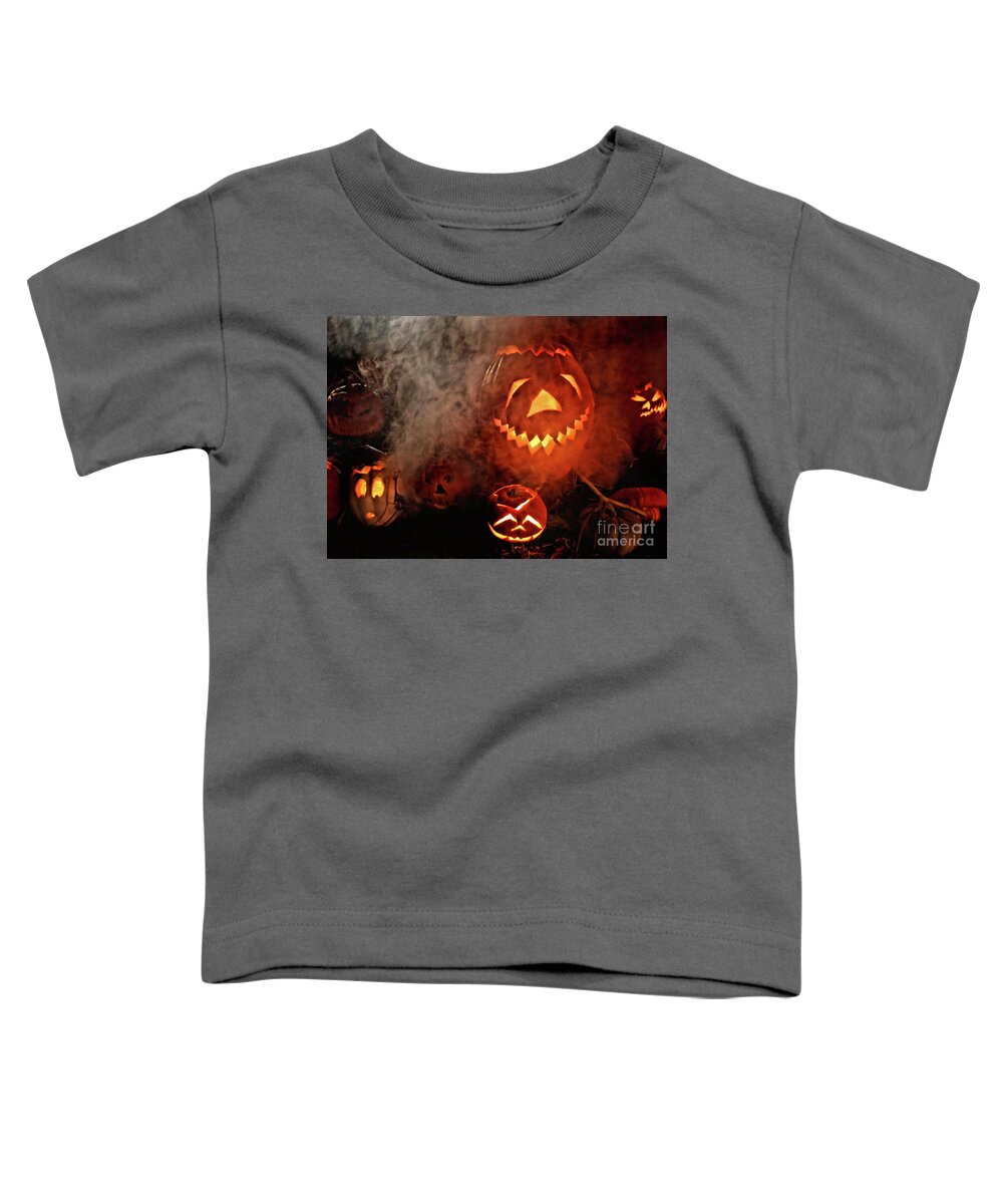 Carved Pumpkins Toddler T-Shirt featuring the photograph Spooky Pumpkins by Vivian Krug Cotton