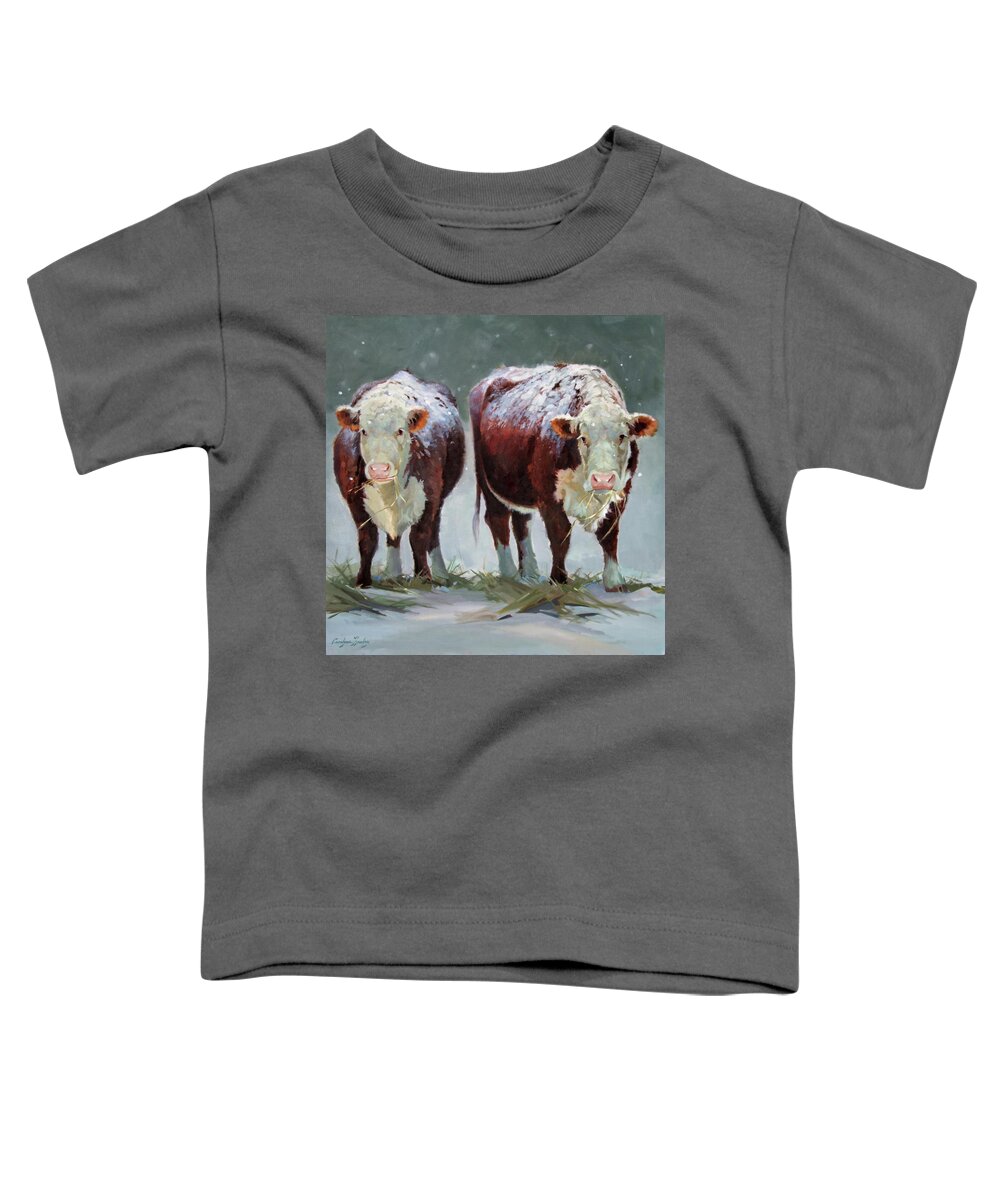 Ranch Animals Toddler T-Shirt featuring the painting Spring Snow by Carolyne Hawley