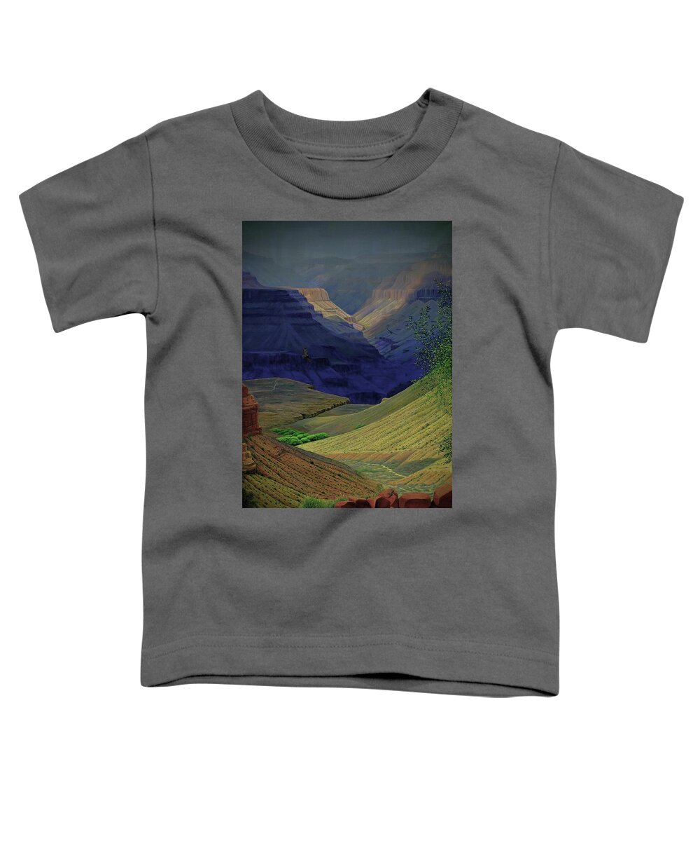 Kim Mcclinton Toddler T-Shirt featuring the painting Spring Storm On Bright Angel Trail by Kim McClinton