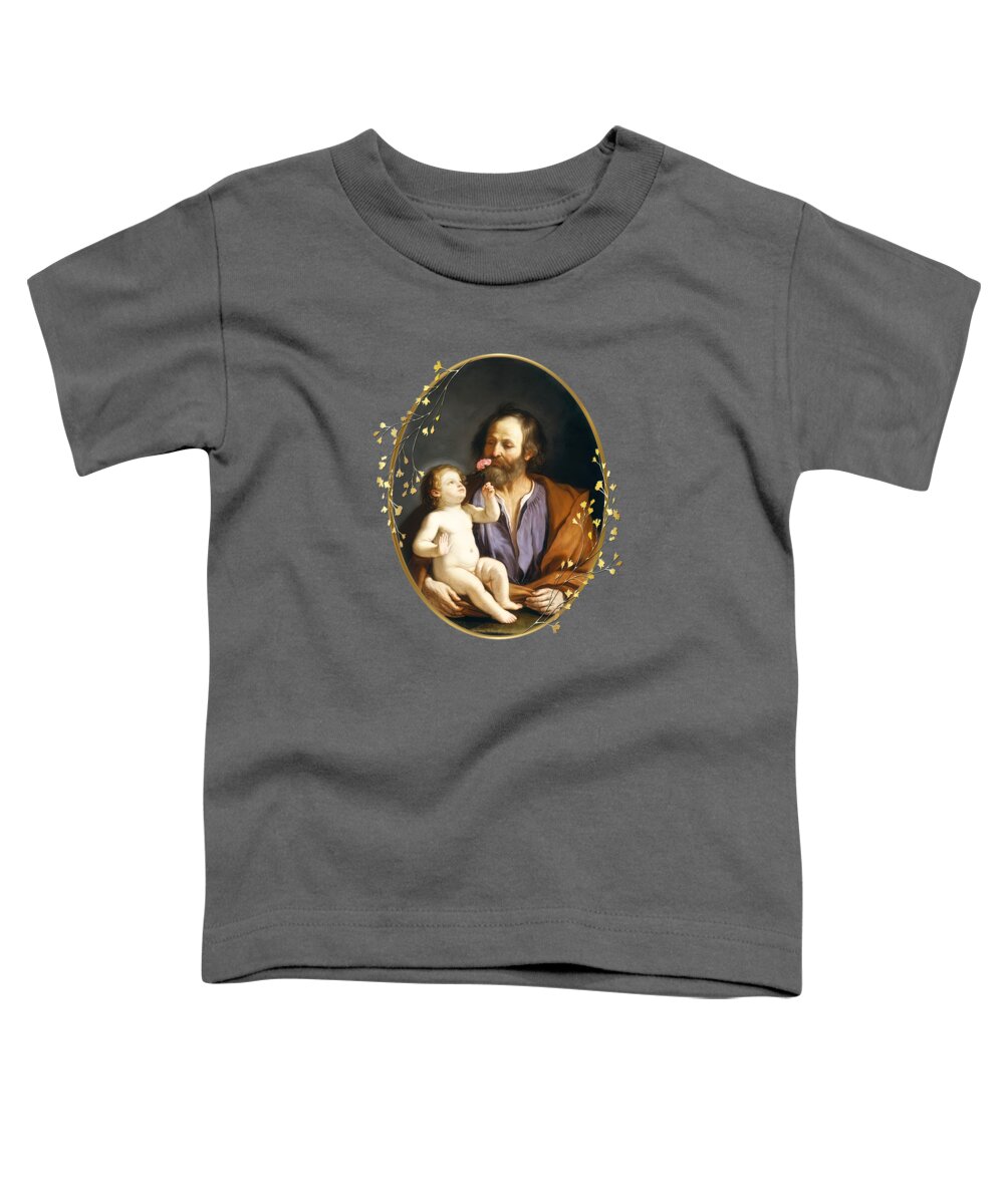 St Joseph Toddler T-Shirt featuring the mixed media St Joseph and Chid Jesus Catholic Saint by Guercino