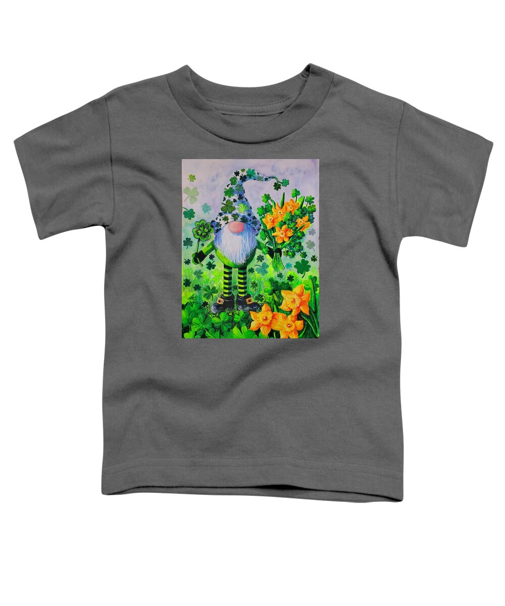 St. Patrick's Day Toddler T-Shirt featuring the painting St. Patrick's Day Gnome by Diane Phalen