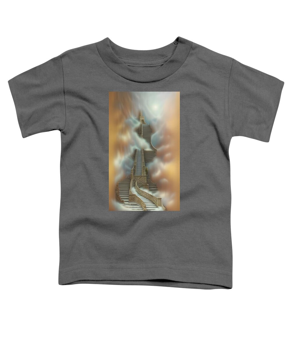 Digital Stairway Clouds Heaven Toddler T-Shirt featuring the digital art Stairway to Heaven II by Beverly Read