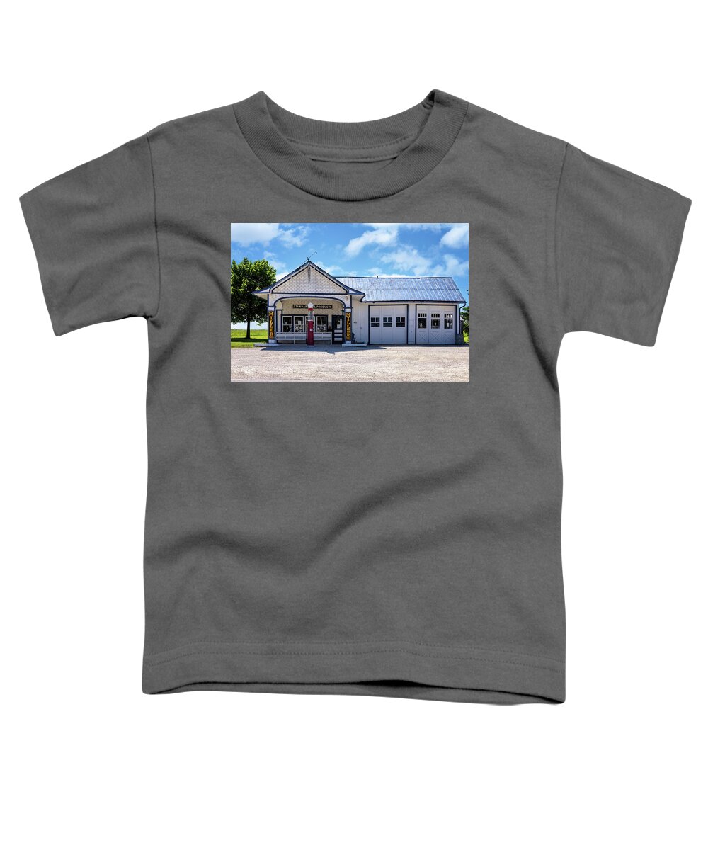 Standard Oil Gas Station Toddler T-Shirt featuring the photograph Standard Oil Gas Station - Odell, Illinois - Route 66 by Susan Rissi Tregoning