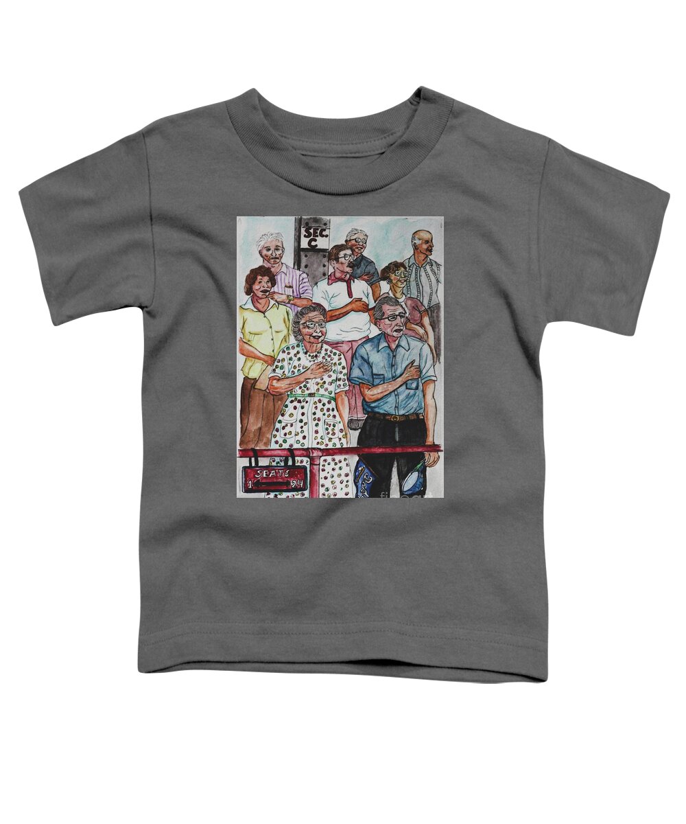 National Anthem Toddler T-Shirt featuring the photograph Standing for the National Anthem at Ebbets Field 1940s by Philip And Robbie Bracco