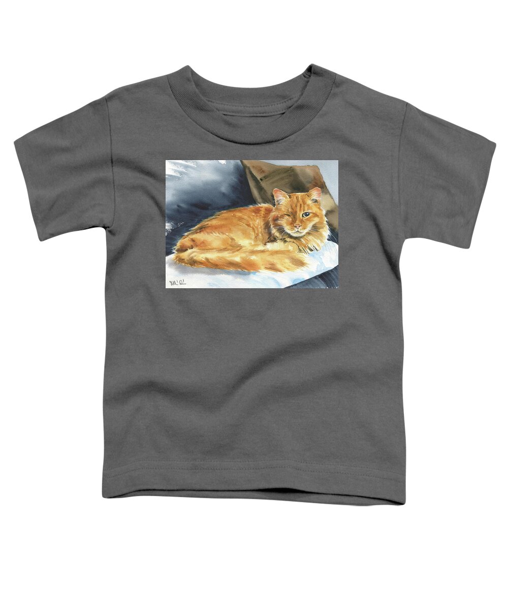 Cats Toddler T-Shirt featuring the painting Stanley Fluffy Ginger Cat Painting by Dora Hathazi Mendes