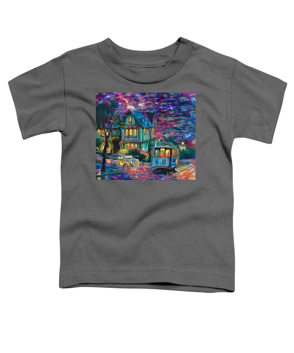Paint Toddler T-Shirt featuring the painting Starry night in old street by Nenad Vasic