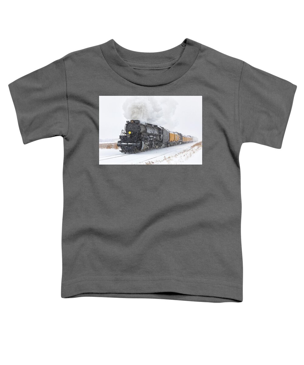 Train Toddler T-Shirt featuring the photograph Steam Engine Races Through a Snowstorm by Tony Hake