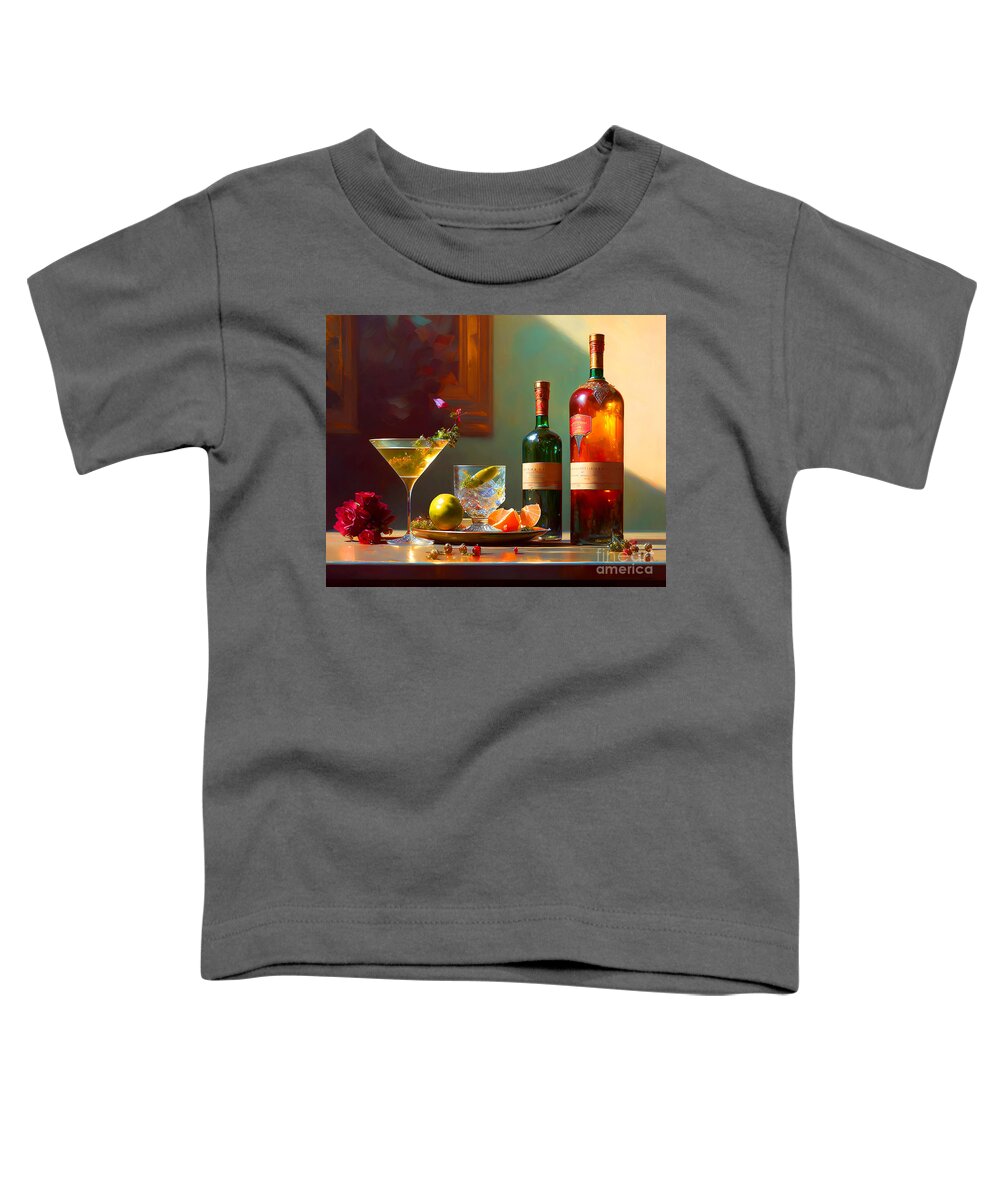 Wingsdomain Toddler T-Shirt featuring the mixed media Still Life A Martini And Other Spirits 20230111e by Wingsdomain Art and Photography
