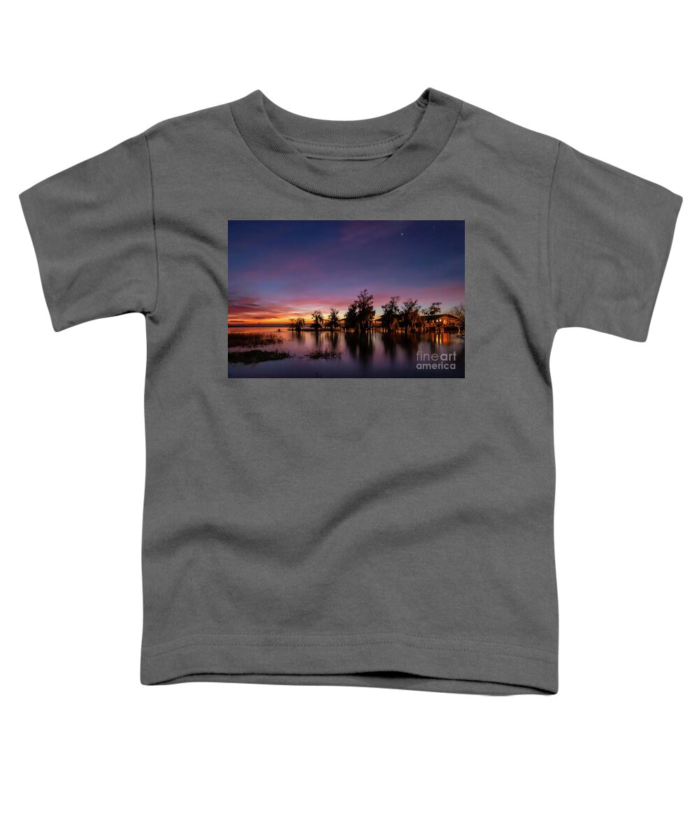 Sun Toddler T-Shirt featuring the photograph Stilt Cabin Sunrise by Tom Claud
