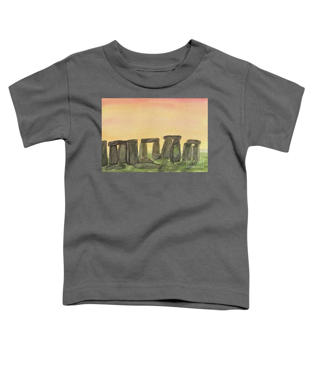 Stonehenge Toddler T-Shirt featuring the painting Stonehenge at Sunset by Lisa Neuman