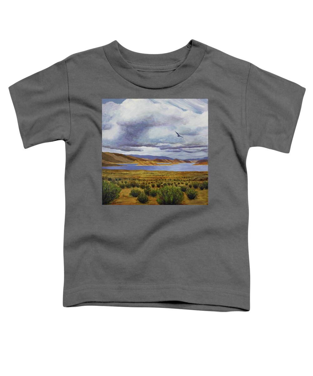 Kim Mcclinton Toddler T-Shirt featuring the painting Storm at Lake Powell- left panel of three by Kim McClinton