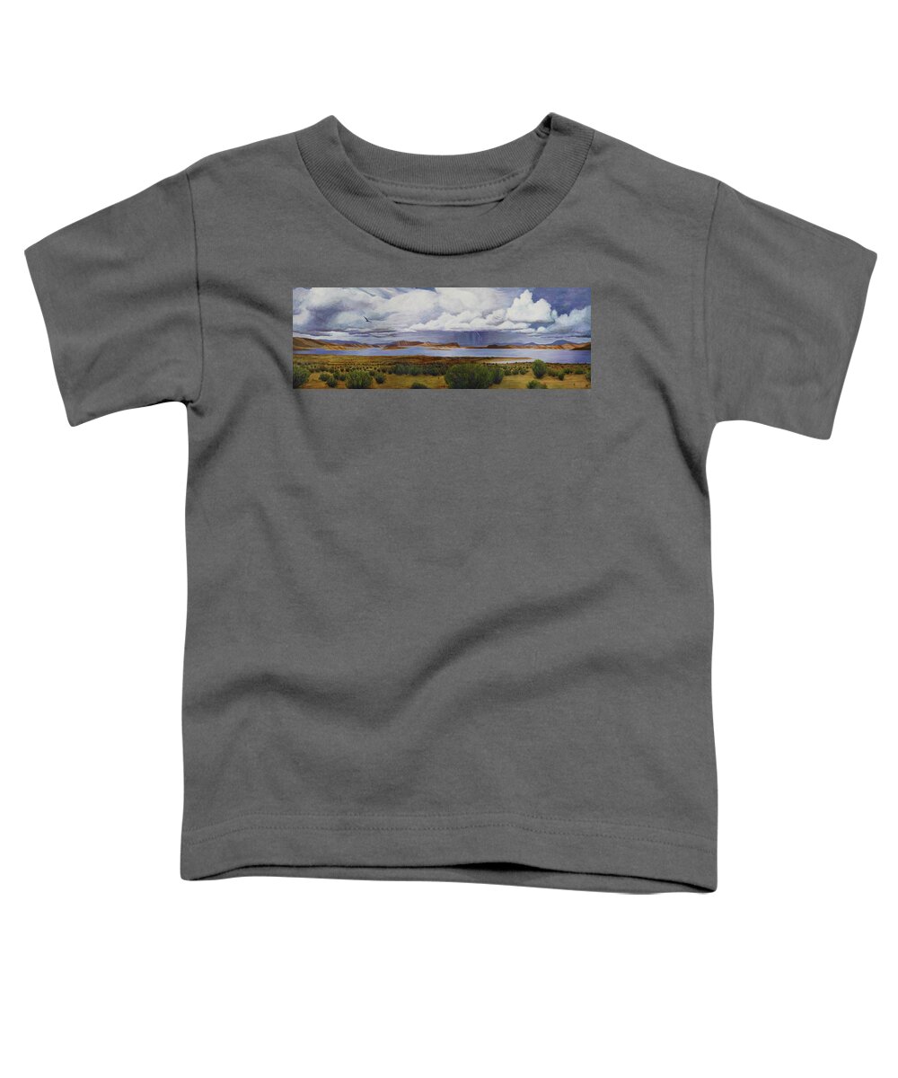 Kim Mcclinton Toddler T-Shirt featuring the painting Storm at Lake Powell- panorama by Kim McClinton